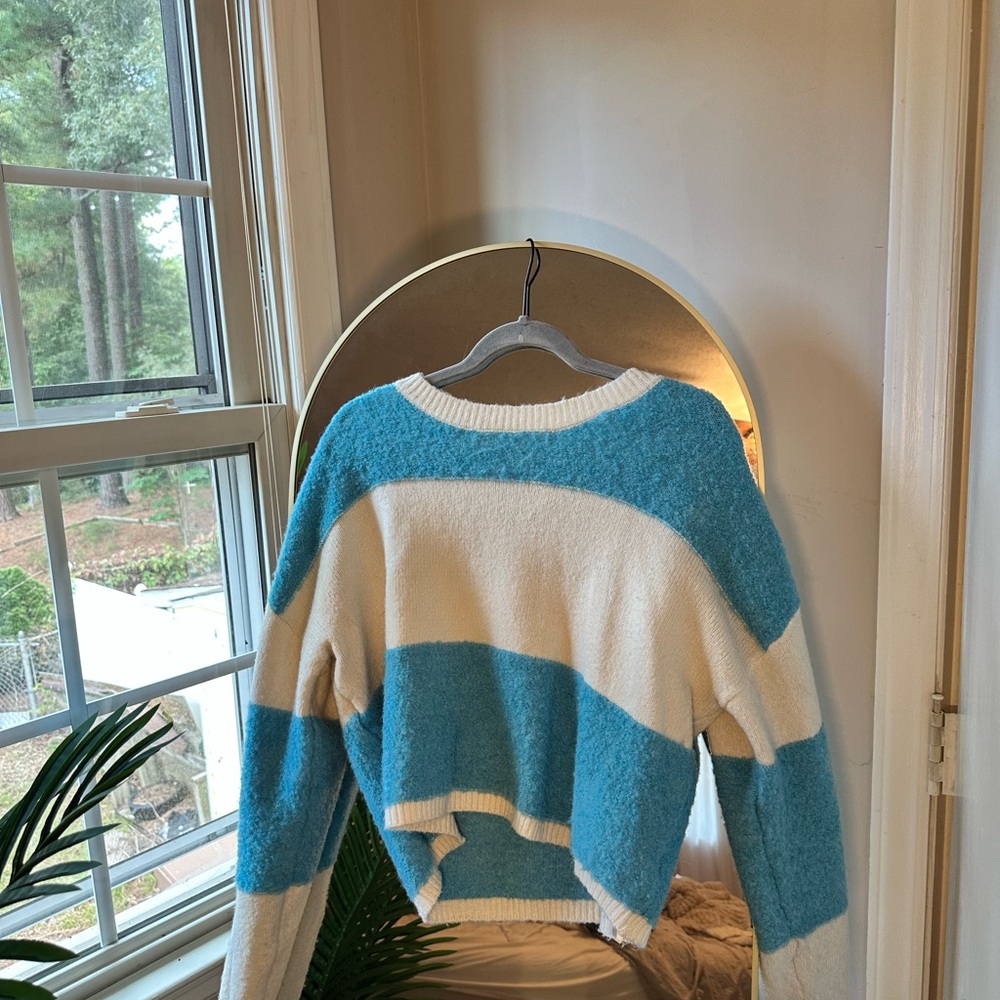 Jessica Simpson Coastal Blue and Cream Striped Sweater